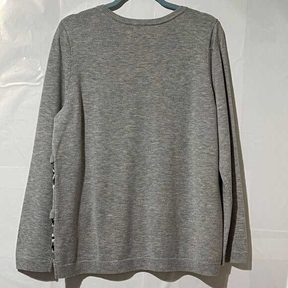 Talbots Ruffled Fair Isle Knit Sweater 1X Gray Black Lambswool Blend Runs Small - Picture 2 of 7